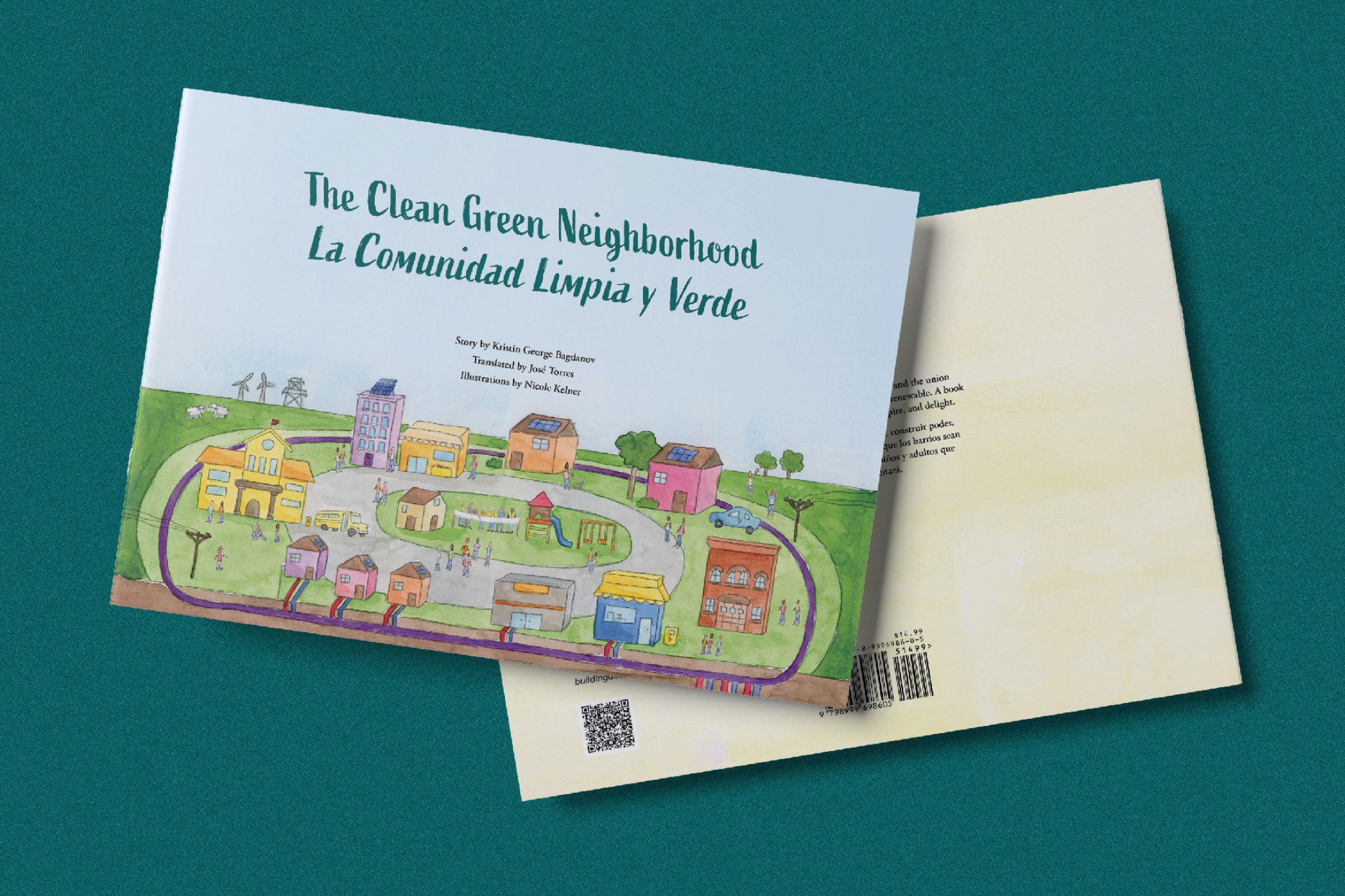 Cover of The Clean Green Neighborhood with illustrations of a community